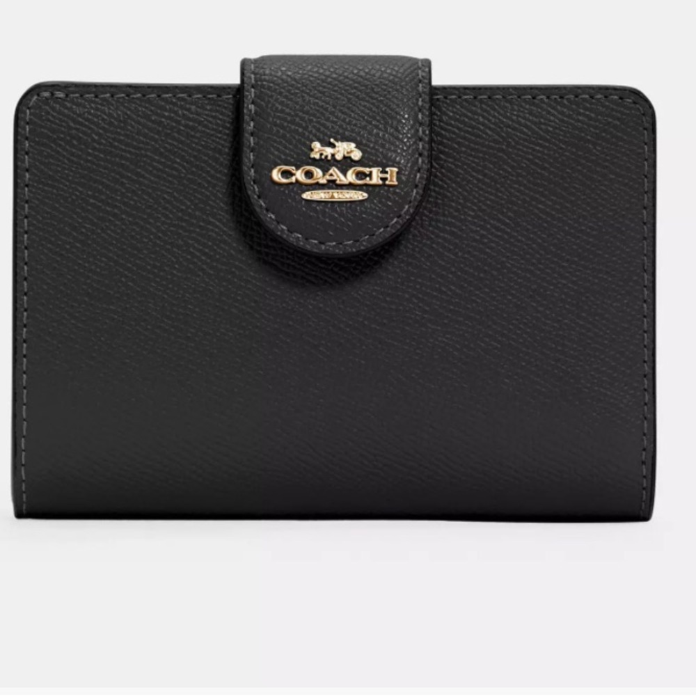 Coach Medium Corner Zip Wallet in Black with Gold Hardware